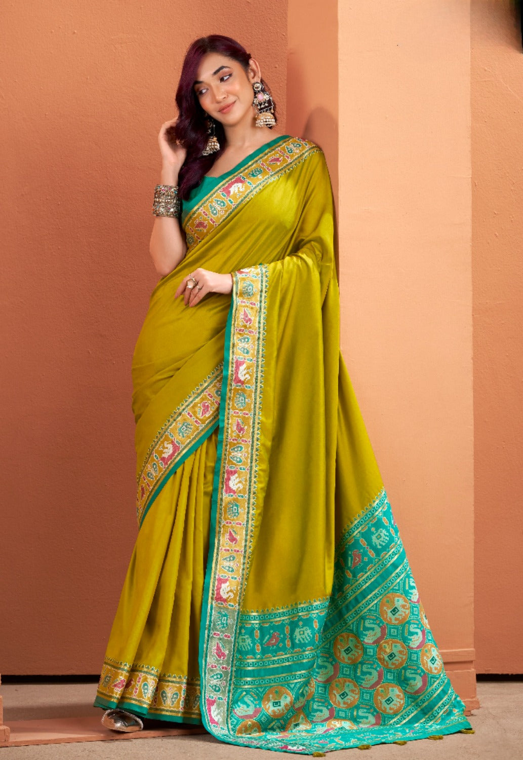 Anaita Mustard Silk Zari Weaving With Classic Patola Saree With Blouse | Grocsy