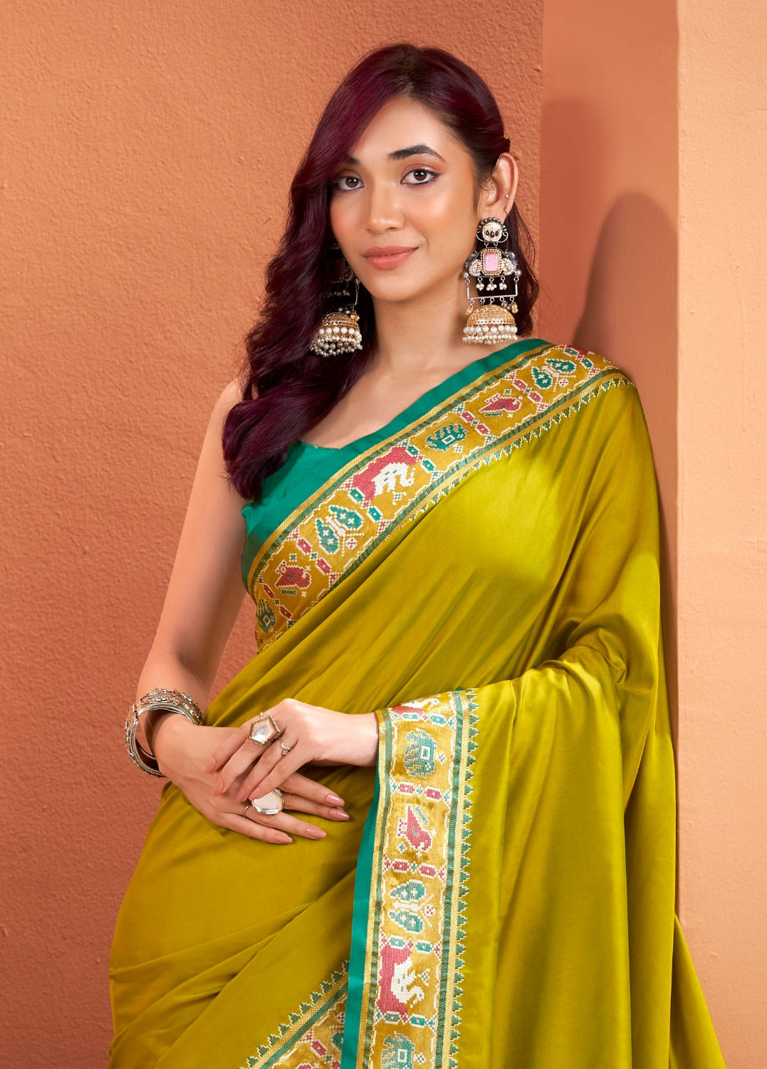 Anaita Mustard Silk Zari Weaving With Classic Patola Saree With Blouse | Grocsy