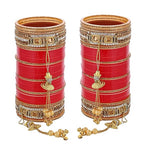 Tehzeeb Creations Bridal Bangle Set Wedding Punjabi chuda Designer chura CZ Stone Red Color choora Set for Women | Grocsy