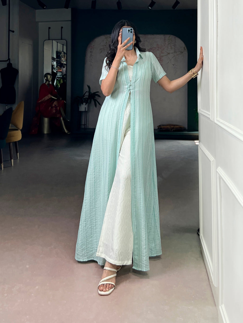 Lorenvalley Fashion Skyblue Orchid Fabric Soft Textures Indo-Fusion Set | Grocsy