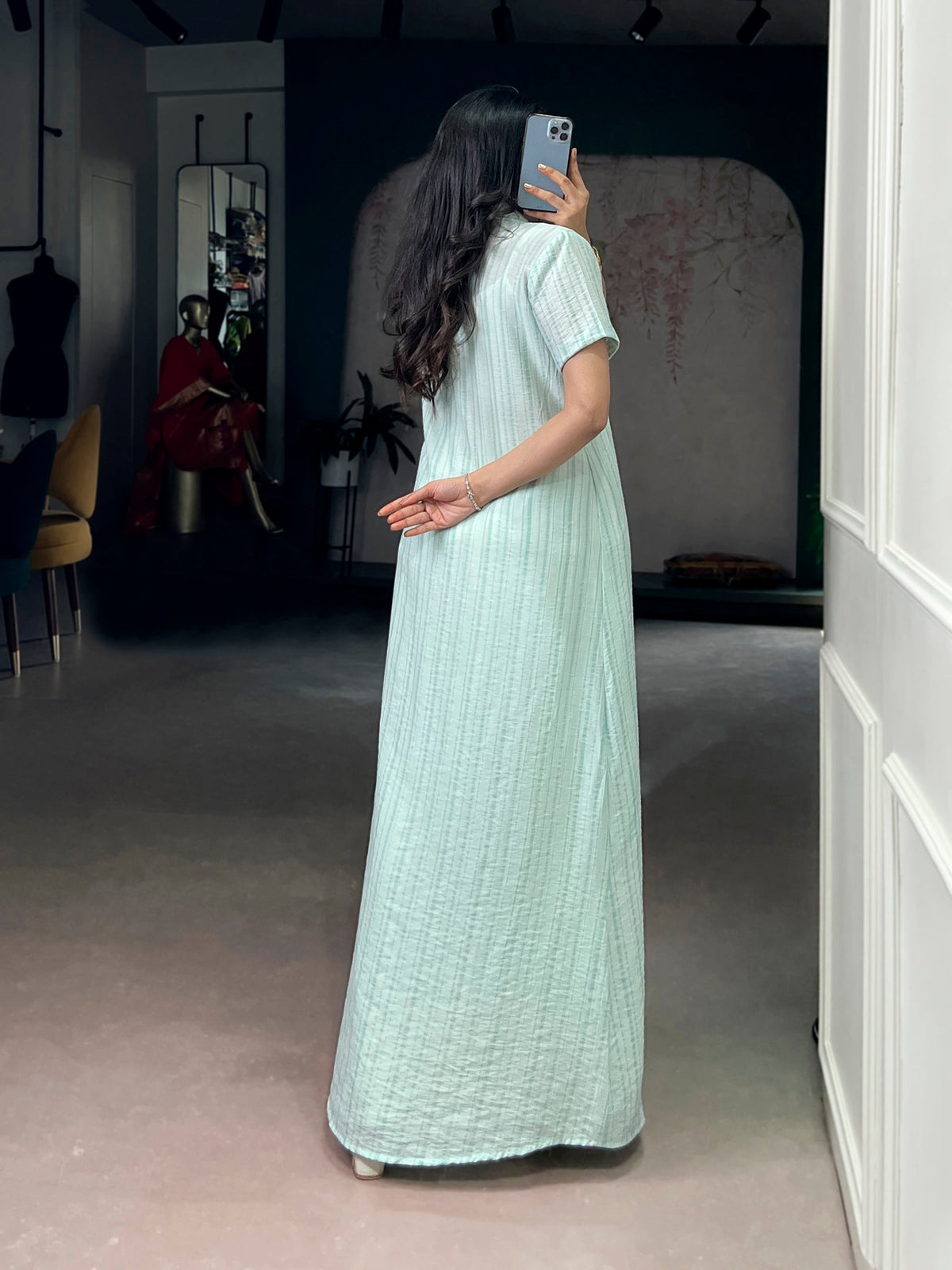 Lorenvalley Fashion Skyblue Orchid Fabric Soft Textures Indo-Fusion Set | Grocsy