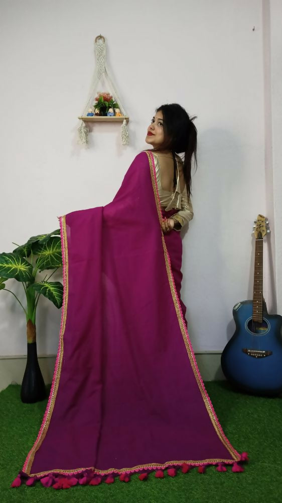 Exclusive Collection Beautiful Khadi Cotton Handloom Saree With Beautiful Zari Border - Purple | Grocsy