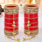 Tehzeeb Creations Bridal Bangle Set Wedding Punjabi chuda Designer chura CZ Stone Red Color choora Set for Women | Grocsy