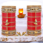 Tehzeeb Creations Bridal Bangle Set Wedding Punjabi chuda Designer chura CZ Stone Red Color choora Set for Women | Grocsy