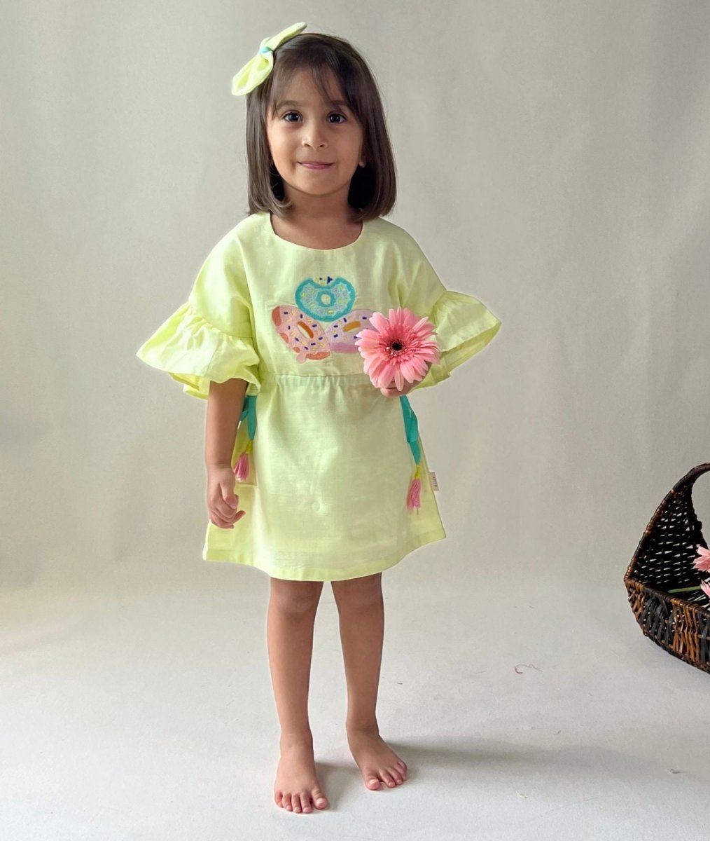 ArthLife Yellow Donuts Embroidered Dress | Grocsy
