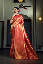 Vardha Scarlet Red Zari Work Kanjeevaram Silk Saree | Grocsy