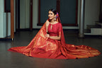 Vardha Scarlet Red Zari Work Kanjeevaram Silk Saree | Grocsy