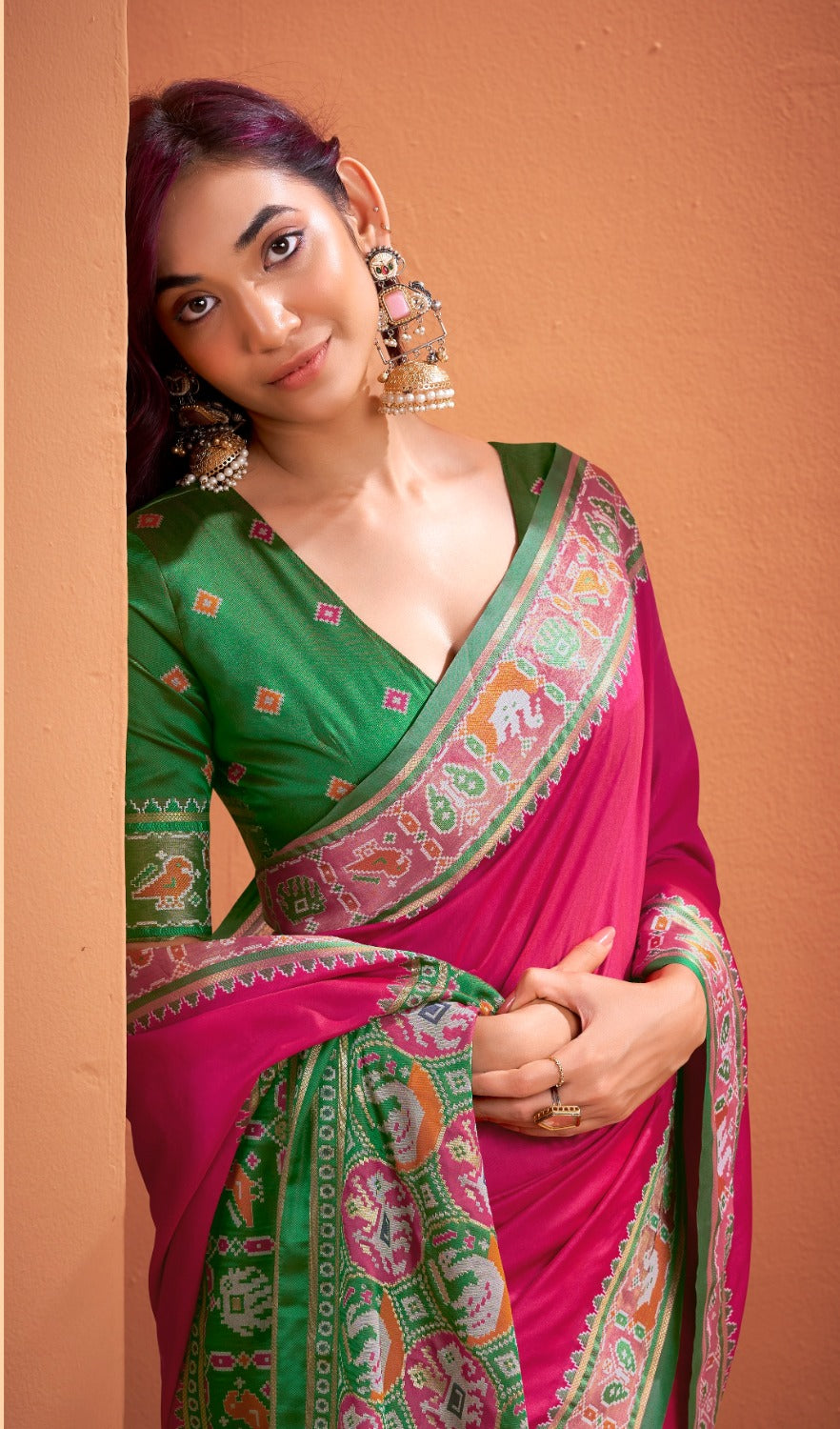 Anaita Magenta Silk Zari Weaving With Classic Patola Saree With Blouse | Grocsy