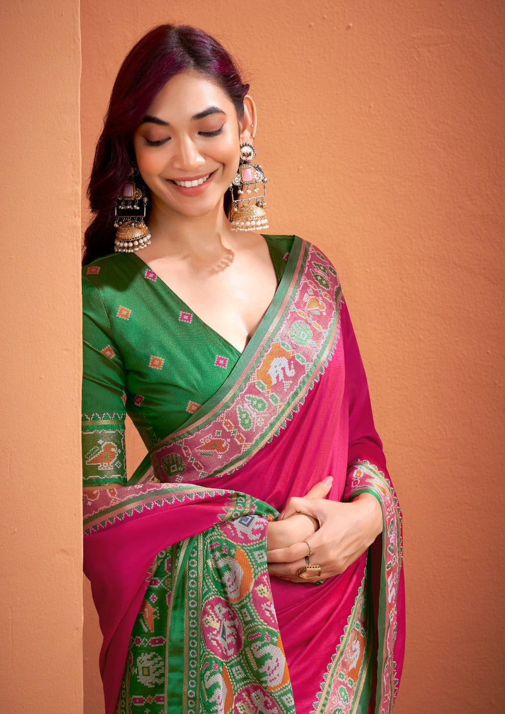 Anaita Magenta Silk Zari Weaving With Classic Patola Saree With Blouse | Grocsy
