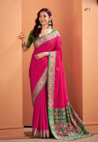 Anaita Magenta Silk Zari Weaving With Classic Patola Saree With Blouse | Grocsy