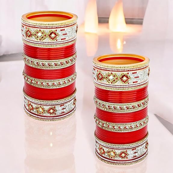Tehzeeb Creations Bridal Bangle Set Designer Red Color Chuda Dulhan Punjabi Choora Fashion Wedding Chura for Women | Grocsy