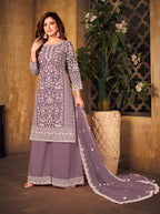 Monjolika Fashion Lavender Color Net Embroidered Salwar Kameez | Grocsy