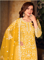 Monjolika Fashion Yellow Color Net Embroidered Salwar Kameez | Grocsy