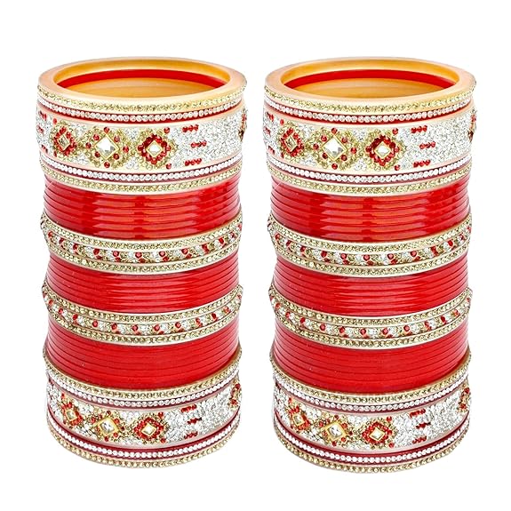 Tehzeeb Creations Bridal Bangle Set Designer Red Color Chuda Dulhan Punjabi Choora Fashion Wedding Chura for Women | Grocsy