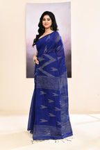 Piyari Fashion Women's Blue Embellished Cotton Blend Jamdani Saree | Grocsy