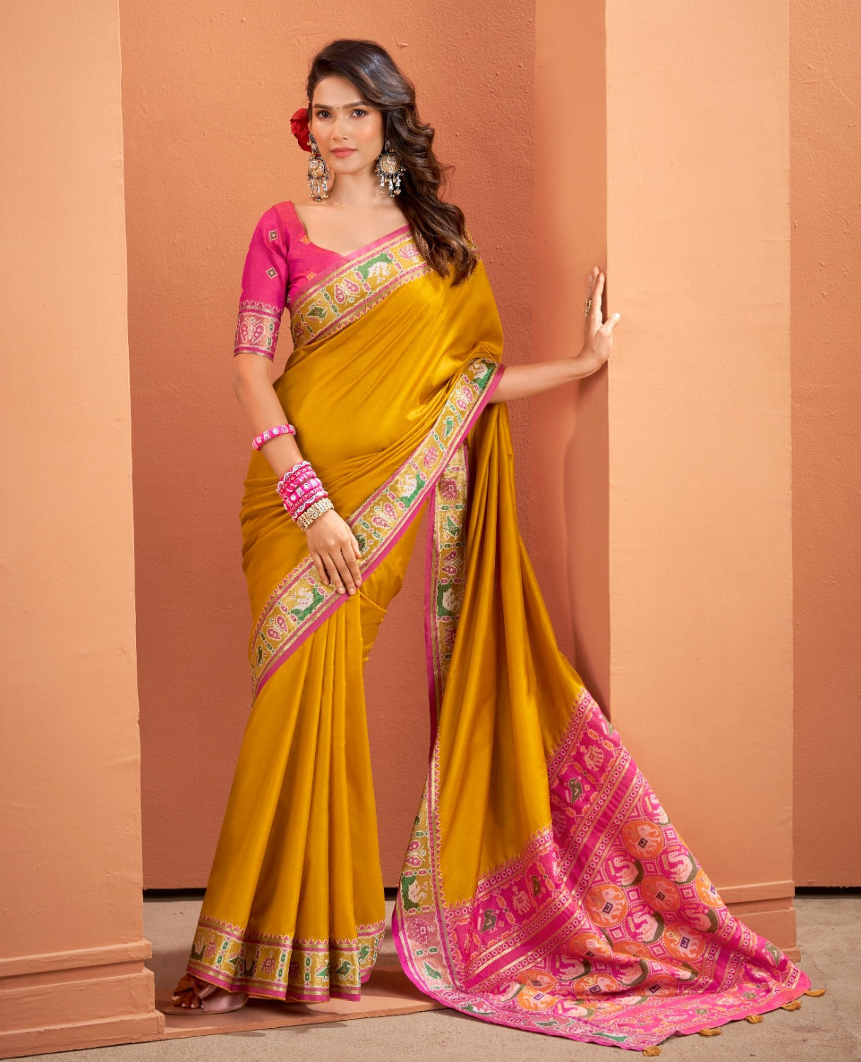 Anaita Yellow Silk Zari Weaving With Classic Patola Saree With Blouse | Grocsy