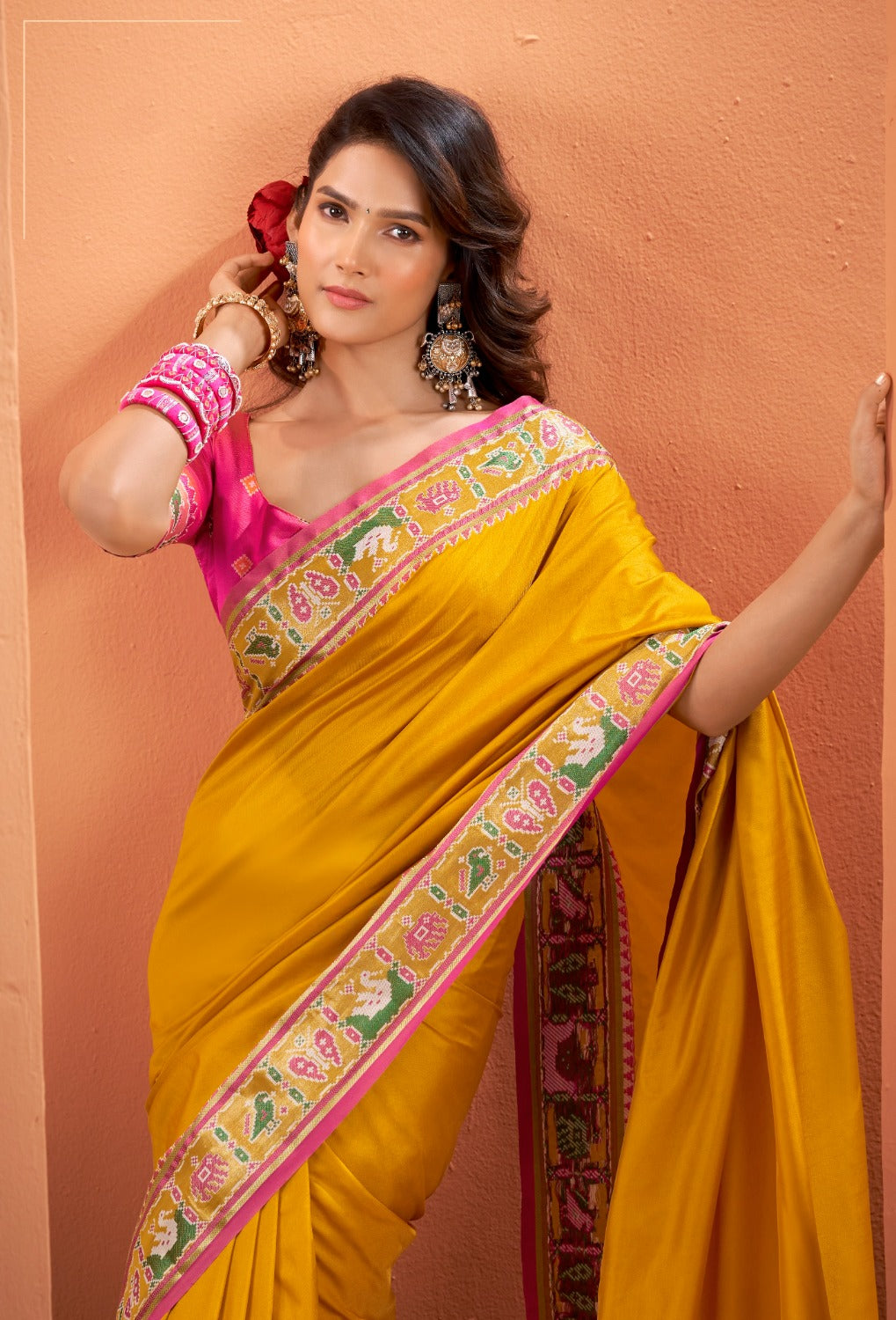 Anaita Yellow Silk Zari Weaving With Classic Patola Saree With Blouse | Grocsy