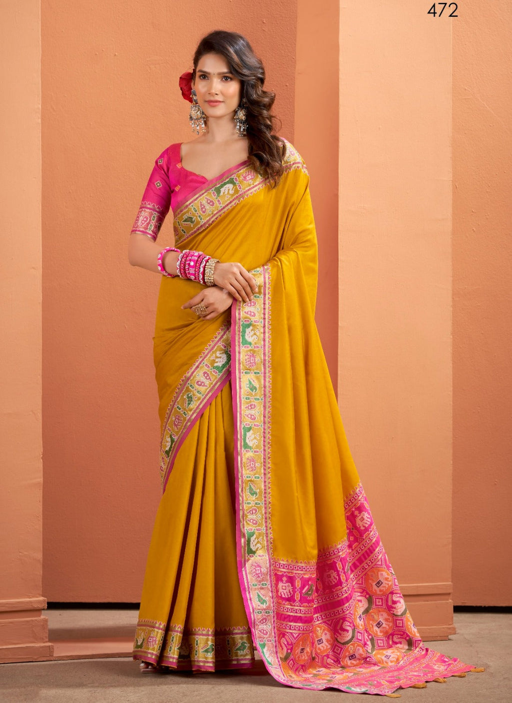 Anaita Yellow Silk Zari Weaving With Classic Patola Saree With Blouse | Grocsy