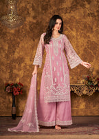 Monjolika Fashion Light Pink Color Net Embroidered Palazzo Suit | Grocsy