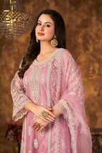 Monjolika Fashion Light Pink Color Net Embroidered Palazzo Suit | Grocsy
