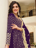 Monjolika Fashion Purple Color Georgette Embroidered Anarkali Salwar Kameez | Grocsy