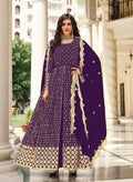 Monjolika Fashion Purple Color Georgette Embroidered Anarkali Salwar Kameez | Grocsy