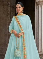 Monjolika Fashion Sky Blue Color Georgette Embroidered Floor Length Anarkali Suit | Grocsy