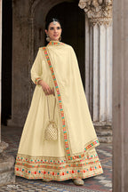 Monjolika Fashion Cream Color Georgette Embroidered Floor Length Anarkali Suit | Grocsy