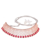 Saraf RS Jewellery Rose Gold-Polished & Red AD & CZ-Studded Contemporary Jewellery Set