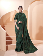 Green Lycrathread, Sequins And Fur Embroidery Saree - Norita Hit | Grocsy