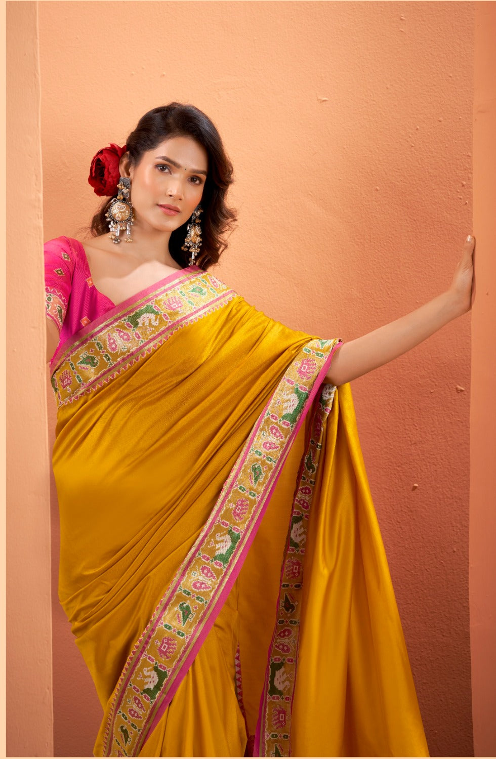 Anaita Yellow Silk Zari Weaving With Classic Patola Saree With Blouse | Grocsy