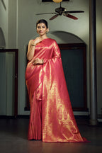 Vardha Fuchsia Pink Zari Work Kanjeevaram Silk Saree | Grocsy