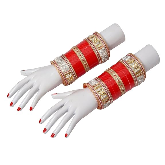Tehzeeb Creations Bridal Bangle Set Designer Red Color Punjabi Choora Wedding Chura, Chuda for Womens | Grocsy