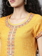 Souchii Women Yellow Embroidered Thread Work Kaftan Kurta | Grocsy