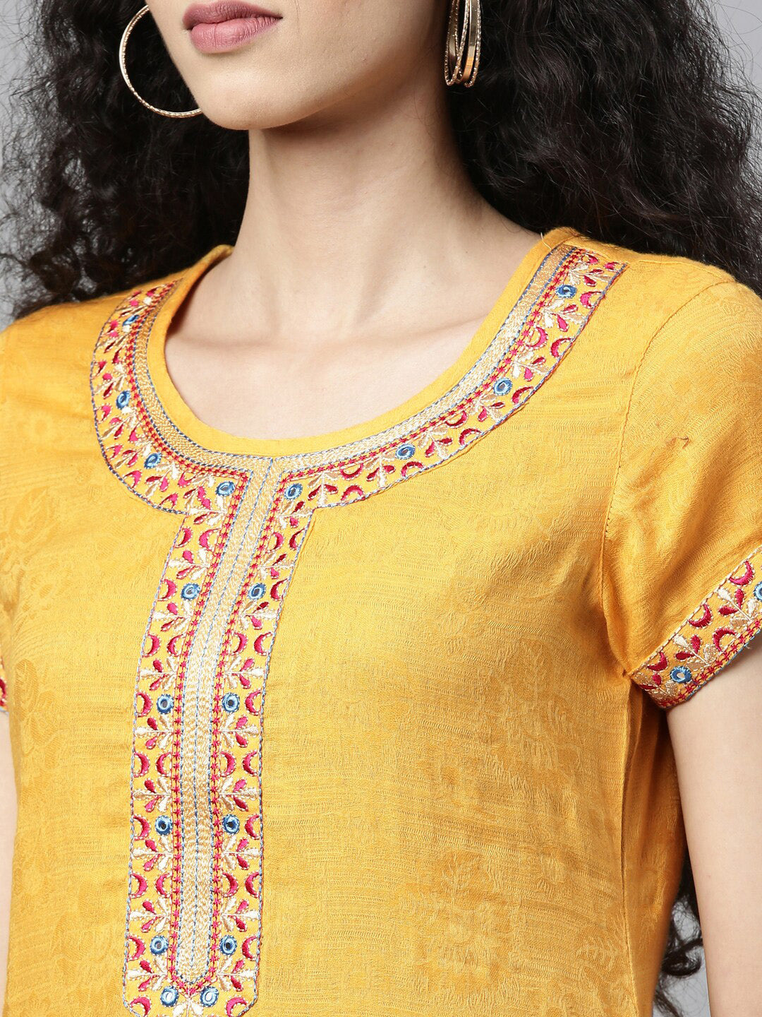 Souchii Women Yellow Embroidered Thread Work Kaftan Kurta | Grocsy