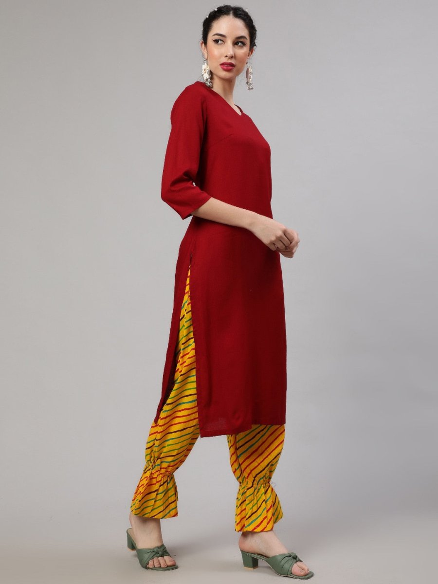 Aks Mandarin Collar Regular Kurta with Harem Pants | Grocsy
