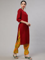 Aks Mandarin Collar Regular Kurta with Harem Pants | Grocsy