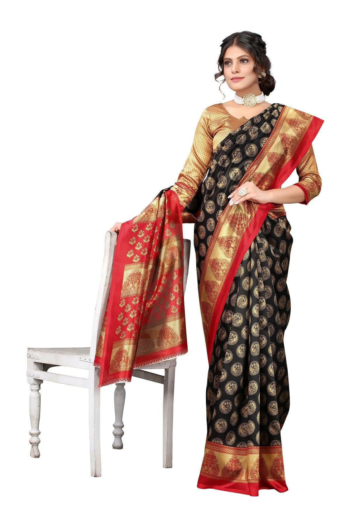 Vamika black Printed Art Silk Saree | Grocsy