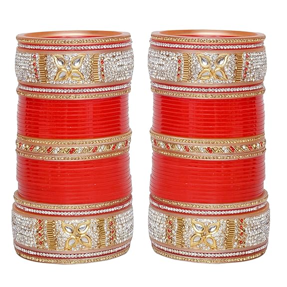 Tehzeeb Creations Bridal Bangle Set Designer Red Color Punjabi Choora Wedding Chura, Chuda for Womens | Grocsy