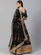 Tulsi Art Black & Grey Printed Semi-Stitched Myntra Lehenga & Unstitched Blouse With Dupatta | Grocsy