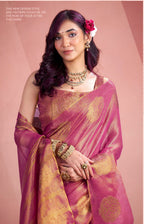 Anaita Magenta Silk Tissue Zari Weaving Work Saree With Blouse Piece | Grocsy