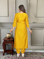 The52 Yellow Embroidered Viscose Fabric Straight Kurta, Pant and Dupatta Set | Grocsy