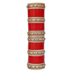 Tehzeeb Creations Bridal Bangle Set Red Golden & White Stone Chura Designer Fashion Choora Punjabi Chuda Set | Grocsy