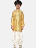 Sethukrishna Boys Gold-Toned & Off White Woven Design Kurta with Dhoti Pants | Grocsy