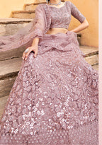Monjolika Fashion Mauve Color Net Zarkhan Work Heavy Lehenga Choli | Grocsy