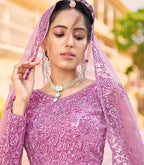 Monjolika Fashion Pink Color Net Zarkhan Work Heavy Lehenga Choli | Grocsy
