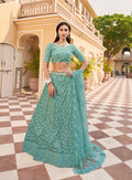 Monjolika Fashion Sky blue Color Net Zarkhan Work Heavy Lehenga Choli | Grocsy