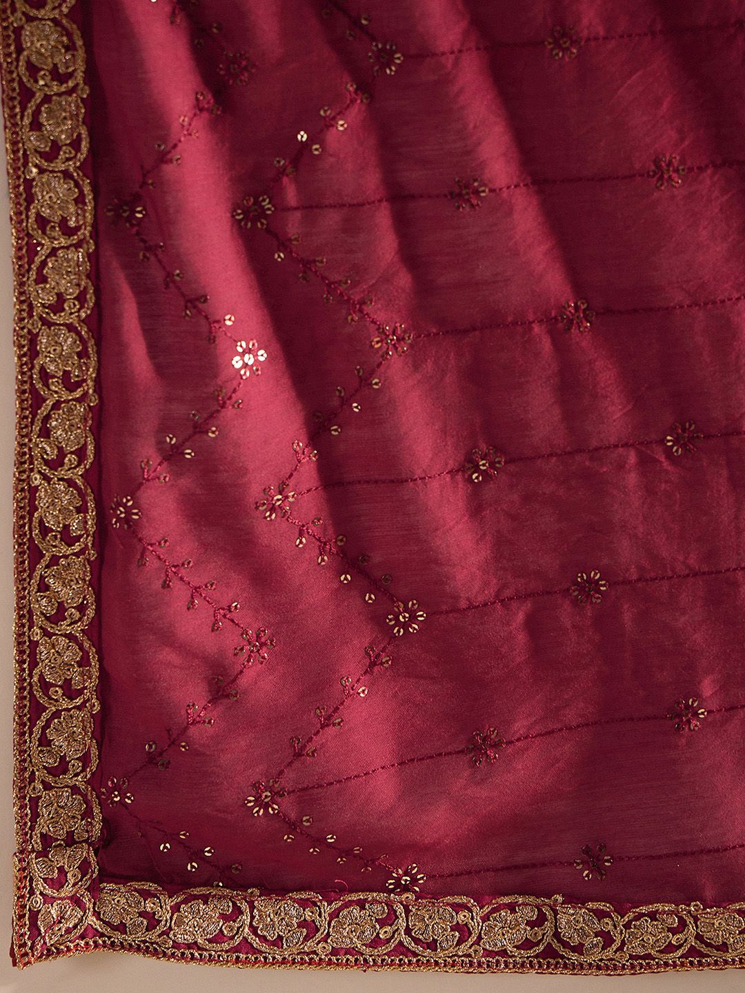 Indo Era Red Floral Embroidered Regular Kurta with Trousers & Dupatta | Grocsy