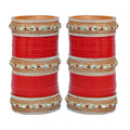 Tehzeeb Creations Bridal Bangle Set Red Golden & White Stone Chura Designer Fashion Choora Punjabi Chuda Set | Grocsy