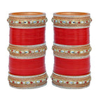 Tehzeeb Creations Bridal Bangle Set Red Golden & White Stone Chura Designer Fashion Choora Punjabi Chuda Set | Grocsy